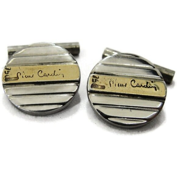 Pierre Cardin 18K Gold & 925 Sterling Silver Round Cufflinks Chain Links - Picture 11 of 11